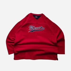 Y2K Mecca boxy red sweatshirt with embroidered spellout